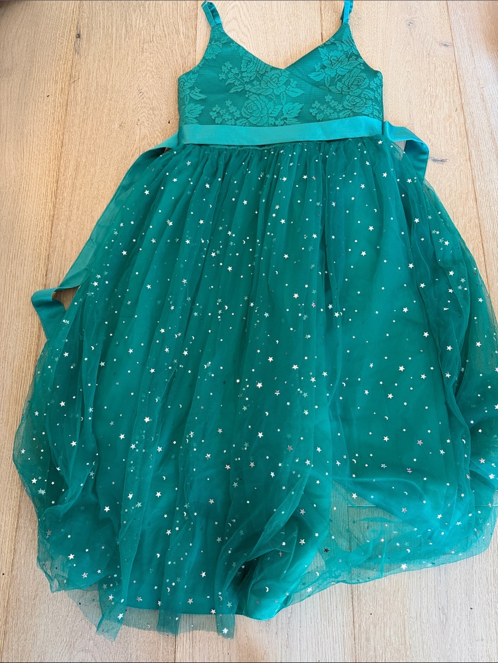 Amazon Girls Emerald Green Star-Embellished Tulle Party Dress